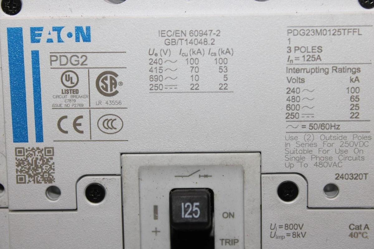 NEW EATON CIRCUIT BREAKER PDG23M0125TFFL 125 AMP 3-POLE 600 VAC *WARRANTY*