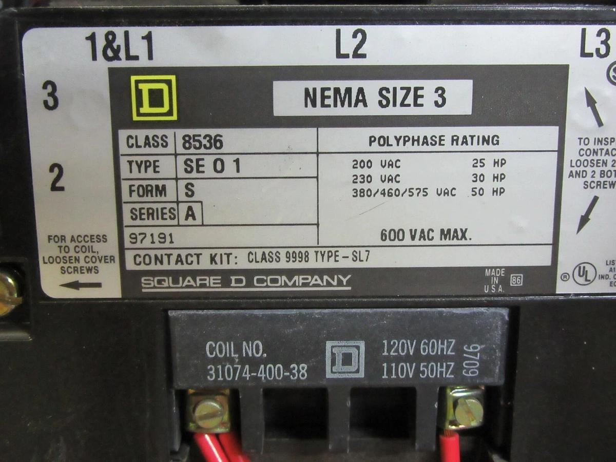 Used SQUARE D MODEL 5 24" MCC BUCKET HU100-3CM5 NEMA SIZ 3 W/ 8536SE01