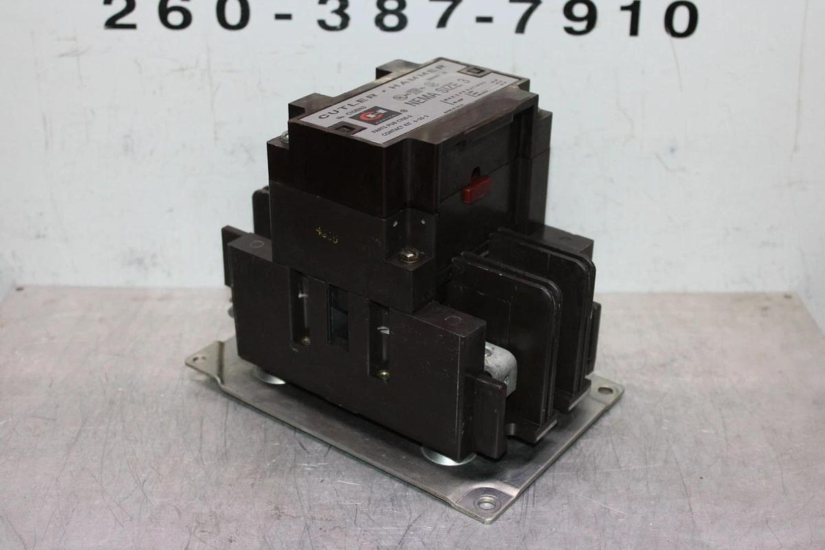 Used CUTLER-HAMMER CONTACTOR C10EN3 NEMA SIZE 3 90 AMP 600 VAC 3-POLE COIL: 120 V