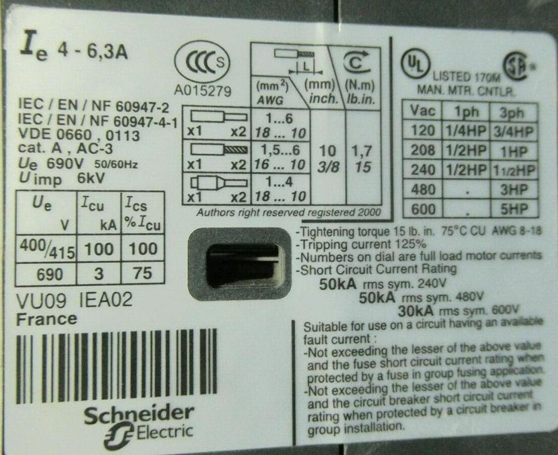 Used TELEMECANIQUE CONTACTOR LC1D09 600 VAC 25 AMP W/ GV2ME10 MANUAL MOTOR START