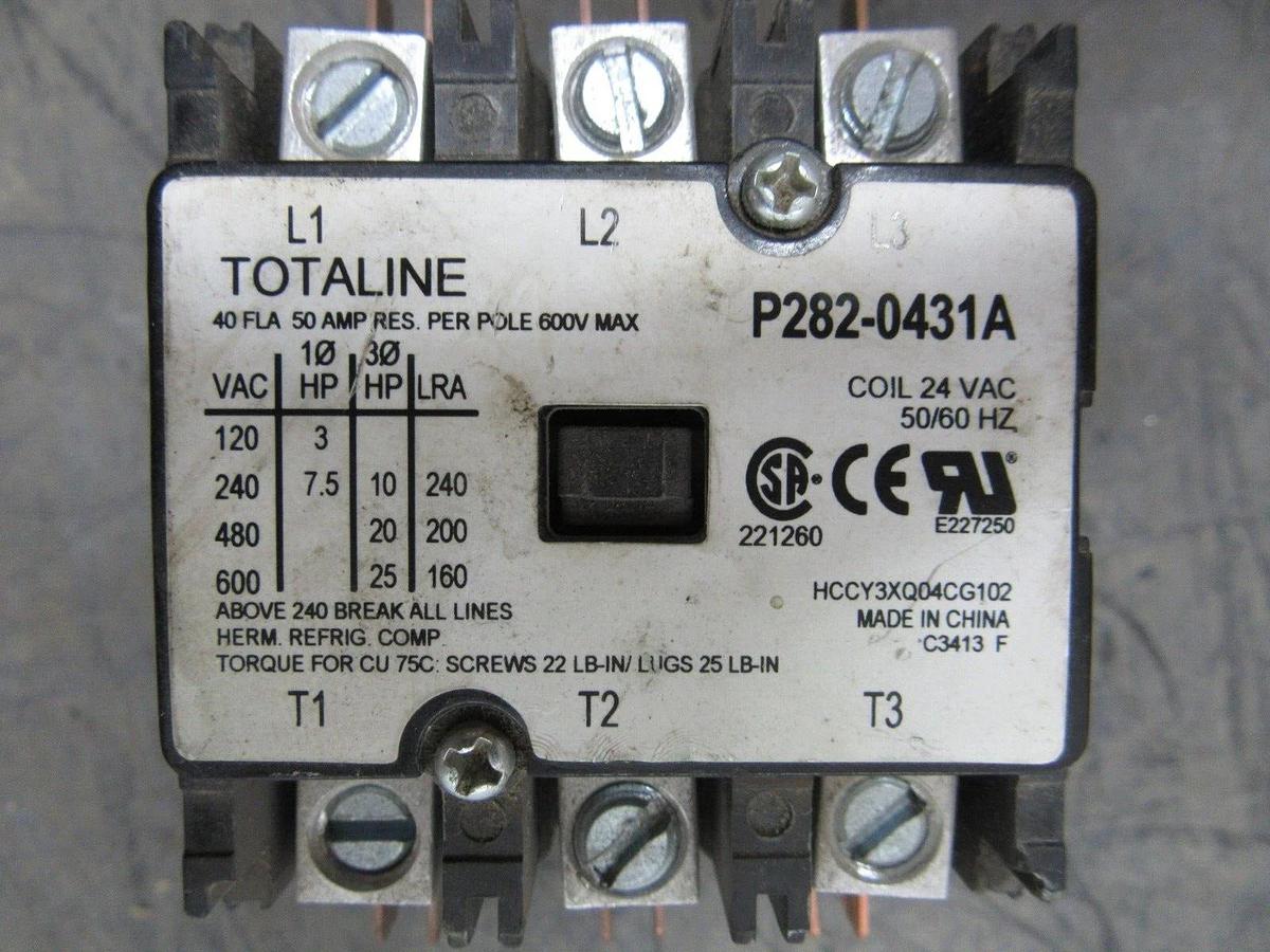 Used TOTALINE P282-0413A 40 AMP 600 VAC 25 HP 3-POLE COIL: 24 VAC **WARRANTY**
