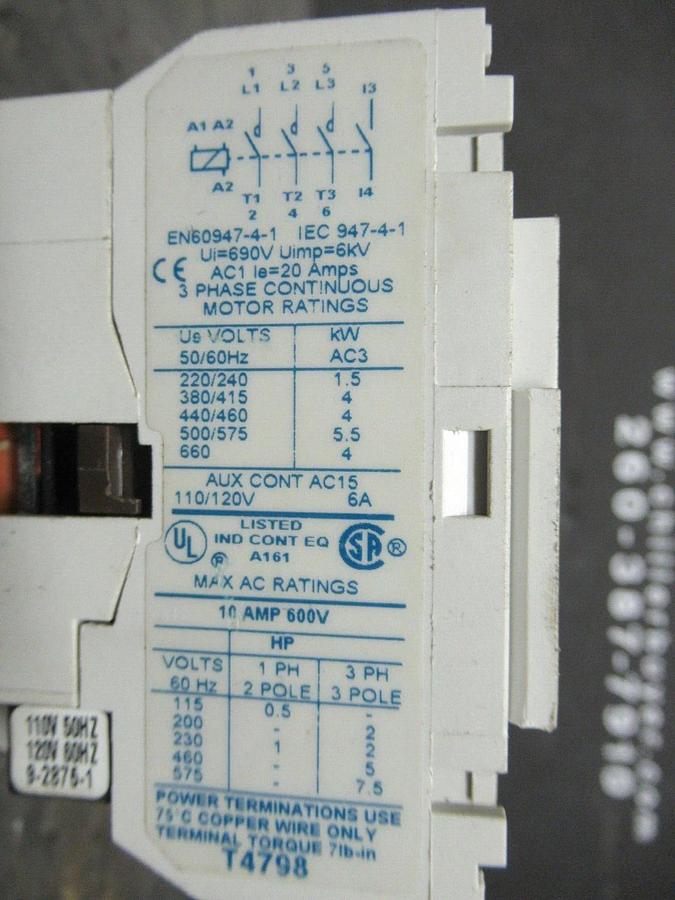 Used CUTLER HAMMER CONTACTOR CE15BNS3 5 HP @ 10 AMPS / 460 VAC 110 V COIL DIN RAIL