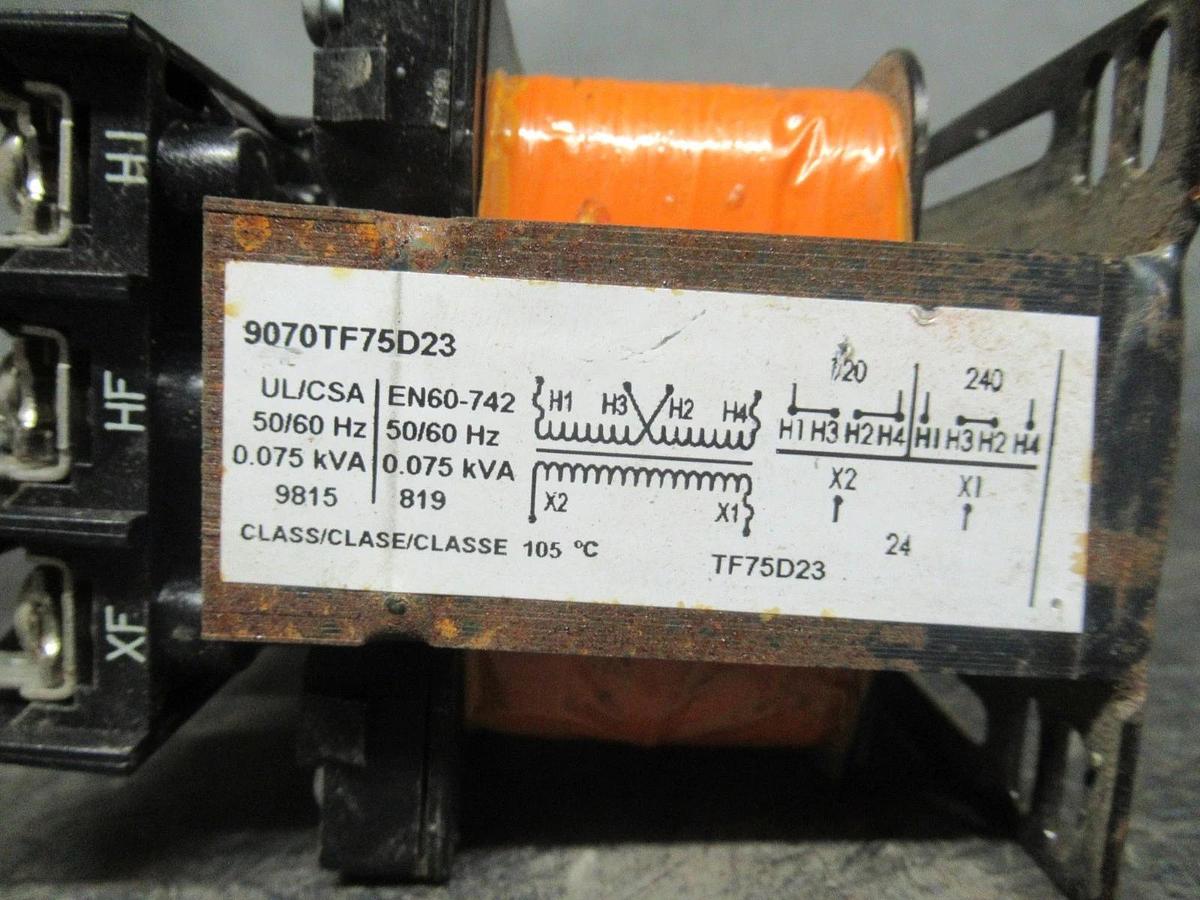 Used SQUARE D TRANSFORMER 9070TF75D23 75VA 50/60HZ INPUT:120/240V OUTPUT:24V