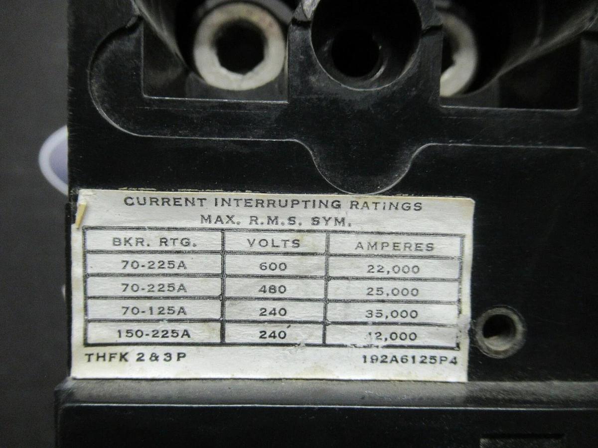 Used GE GENERAL ELECTRIC THFK236225 225 AMP 600V CIRCUIT BREAKER 3 P HI-BREAK W/ LUGS