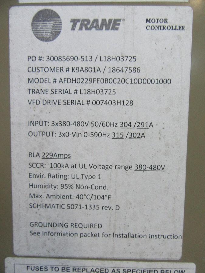 Used TRANE TRACER ADAPTIVIEW RETROFIT LIQUID CHILLER CONTROLLER CRVE203 480 V 250 HP