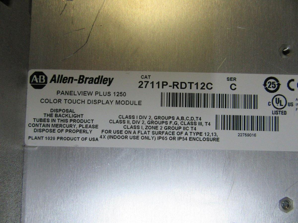 Used ALLEN BRADLEY PANELVIEW PLUS 1250 2711P-RDT12C 24 VDC 70 WATT **WARRANTY**