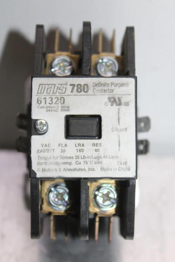 Used MARS 780 CONTACTOR 61320 30 AMP 240/277 VAC 3-POLE 3-PHASE COIL: 24 VOLT