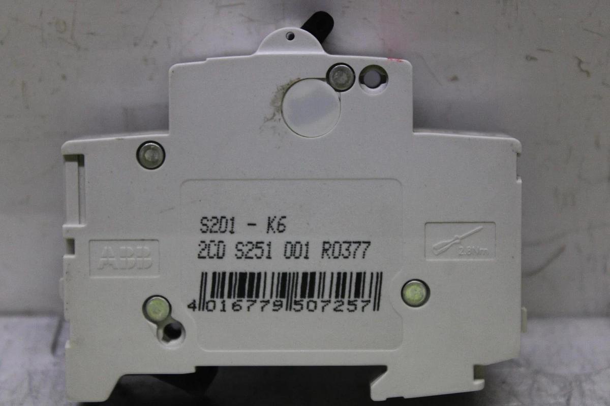 Used ABB CIRCUIT BREAKER S201-K6A 230/400 VAC SINGLE POLE **WARRANTY INCLUDED**