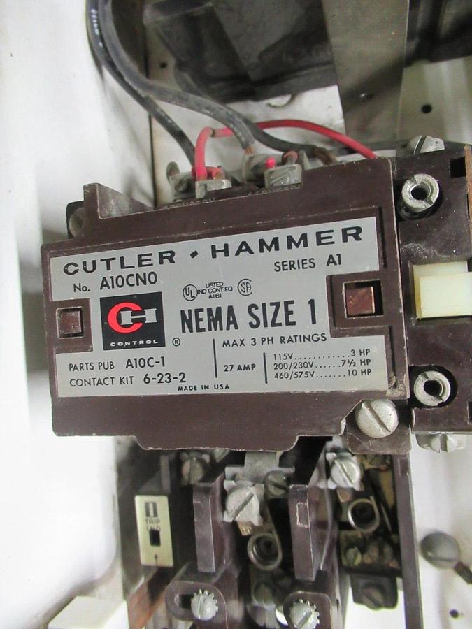 Used CUTLER HAMMER MOTOR STARTER CONTROL 12" W/ A10CN0 NEMA SIZE 1 3 AMP 600 VAC