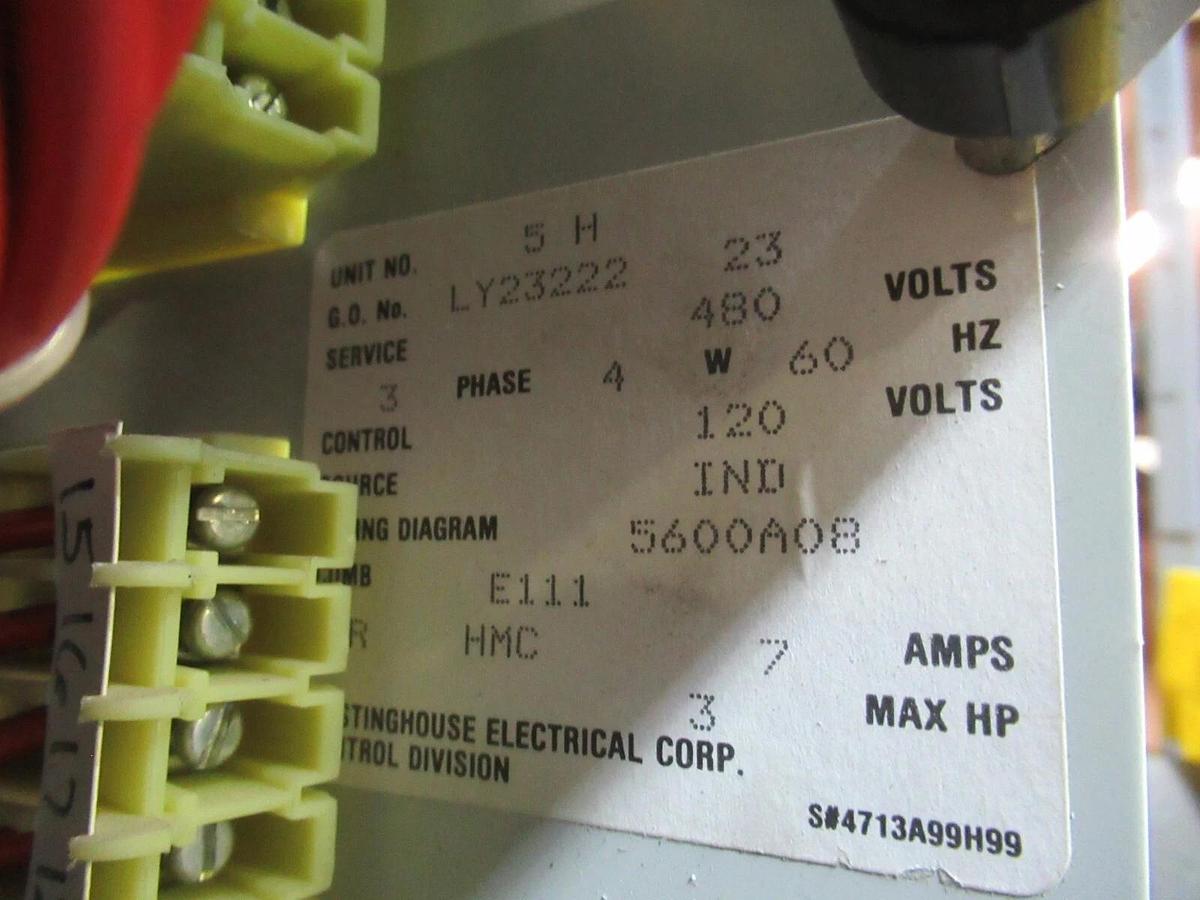 Used CUTLER HAMMER MOTOR CONTROL BUCKET 12" NEMA SIZE 1 STARTER 600 V 7 AMP BREAKER