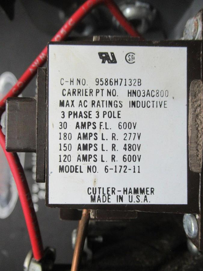 Used ENCLOSED CUTLER HAMMER STARTER FOR AC UNIT 956H7132B HN03AC800 30 AMP 600 VAC