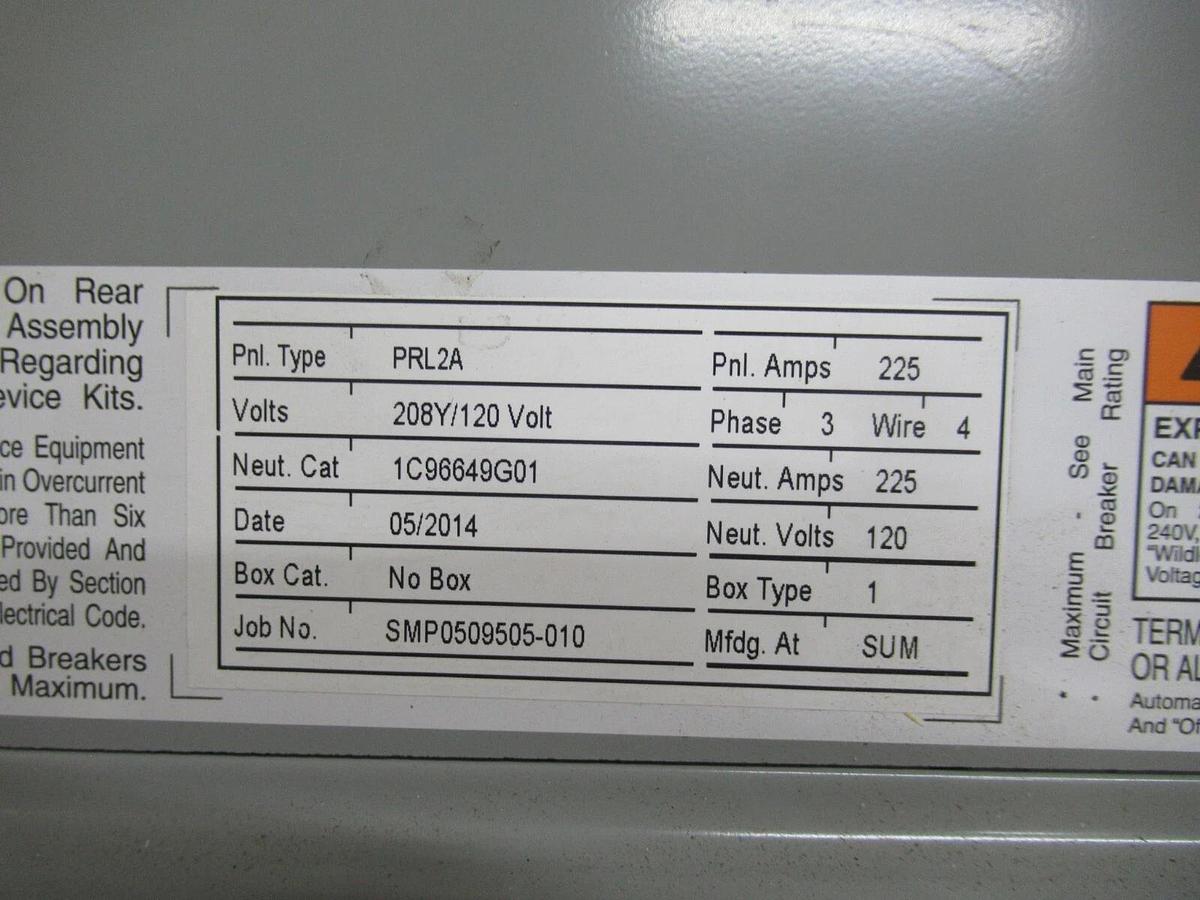 Used EATON POW-R-STOCK SERVICE PANEL EZB2042RBS PRL2A 208/120 VOLT 225 AMP 42-CIRCUIT