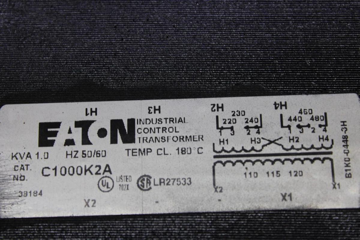 Used EATON TRANSFORMER C1000K2A 1 KVA 60 HZ B1K0-0448-3H INPUT: 240/480V OUTPUT: 120V
