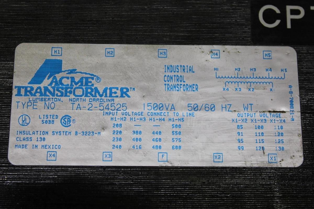 Used ACME TRANSFORMER TA-2-54525 1500 VA PRI: 600V SEC: 120V 50/60 HZ **WARRANTY**