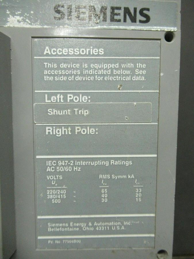 Used SIEMENS SENTRON CIRCUIT BREAKER LD63F600 600 AMP 600 VAC 3-POLE *WARRANTY*