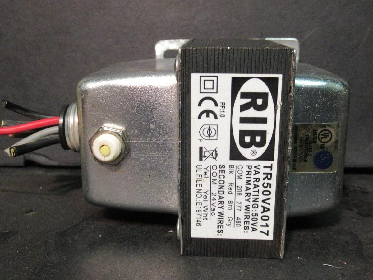 Used 0.050 (50 VA) RIB CONTROL TRANSFORMER 208 277 480 VAC PRI TO 24 V SEC TR50VA017