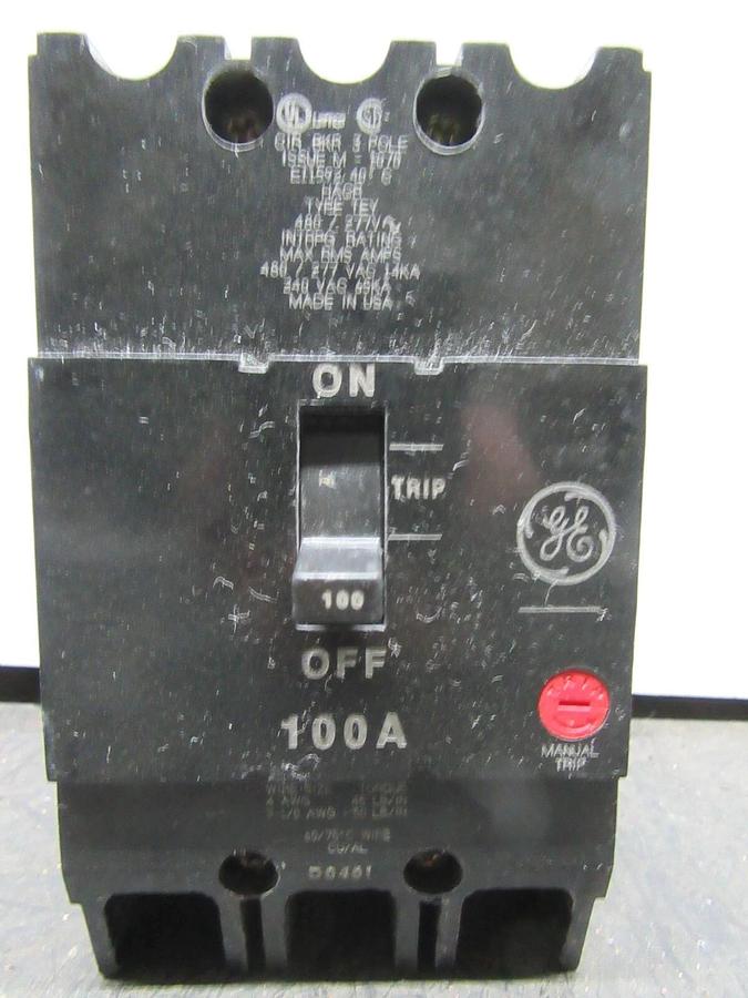 Used GE E11592 TEY HACR BREAKER 100 AMP 480/277 VAC 3-POLE **WARRANTY INCLUDED**