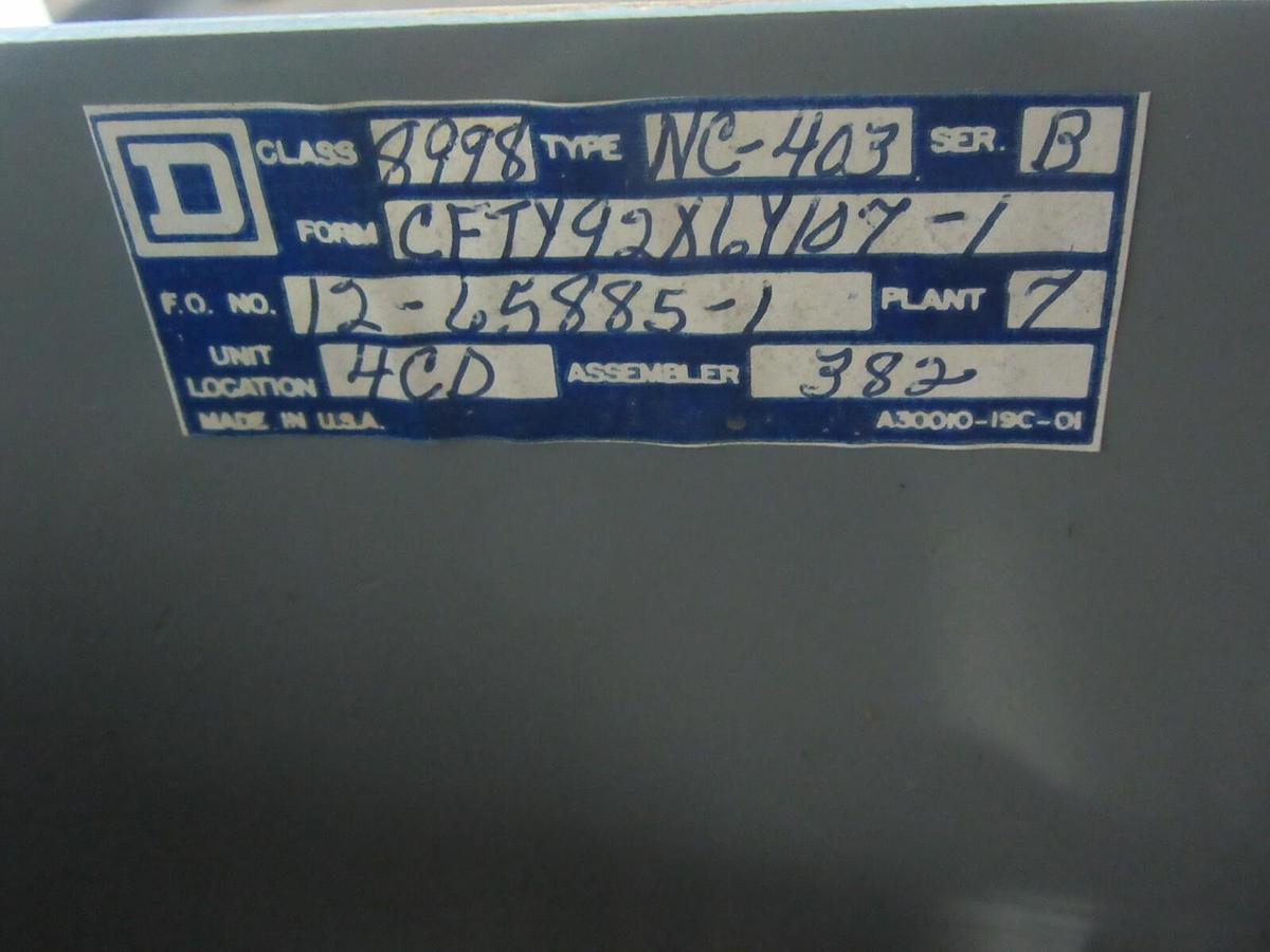 Used SQUARE D MCC FUSIBLE STARTER BUCKET 12" MODEL: 4 NEMA 1 W/8536-SCO3 *NO DOOR*