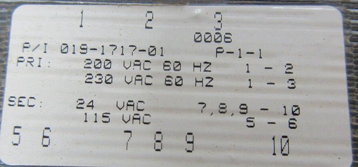 Used PRECISION INC TRANSFORMER 019-1717-01 PRI: 240 VAC SEC: 120 VAC