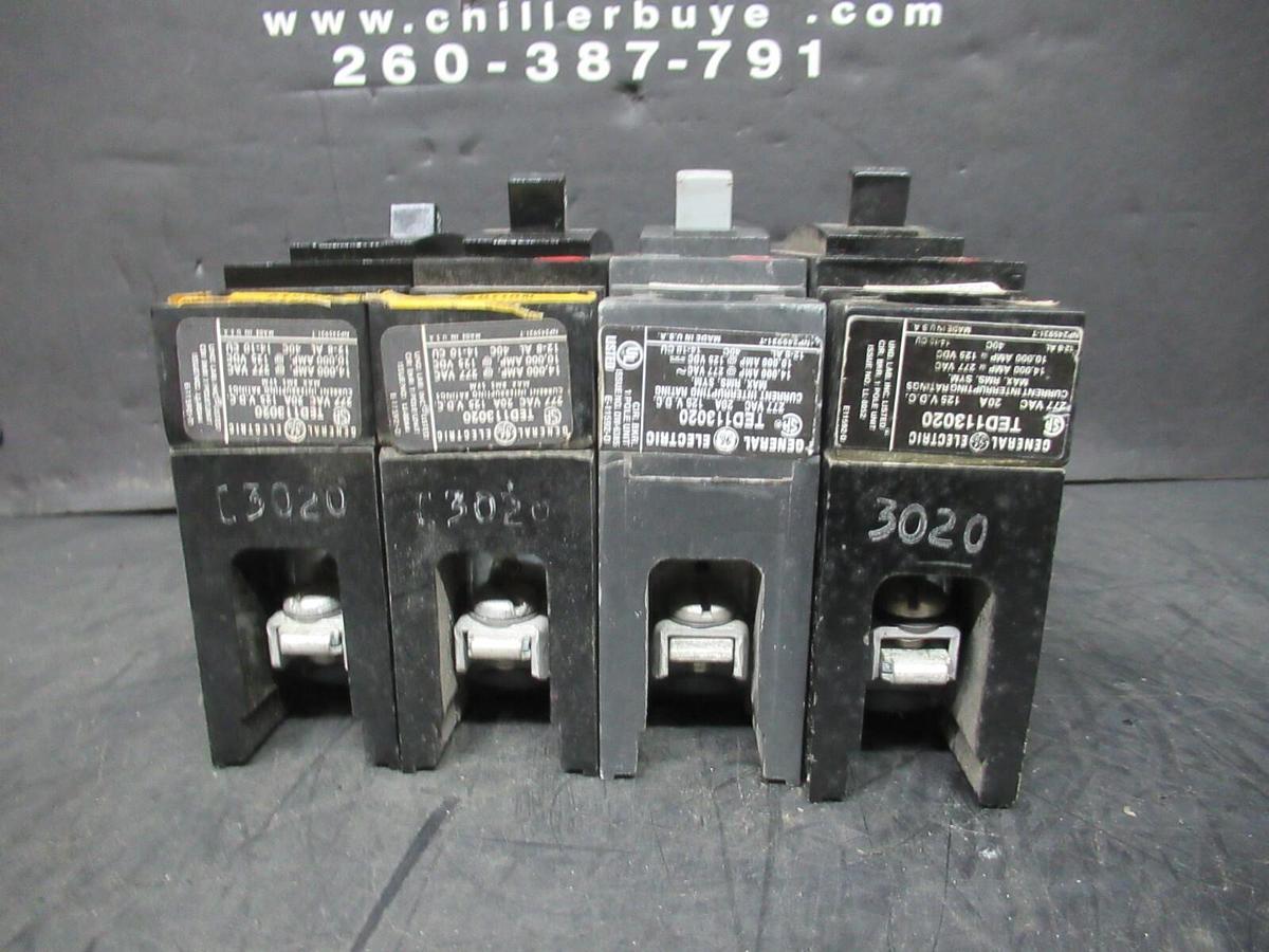Used GE CIRCUIT BREAKER TED113020 20 AMP 277 VAC SINGLE POLE **LOT OF 4**