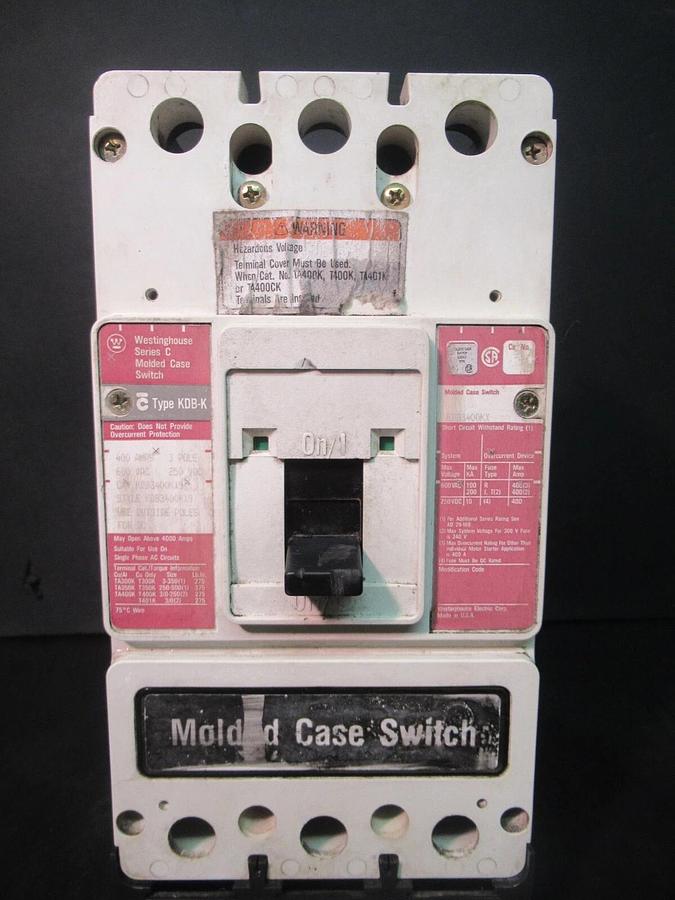 Used WESTINGHOUSE MOLDED CASE SWITCH KDB3400KX9 400 AMP 600 VAC 3-POLE KDB-K