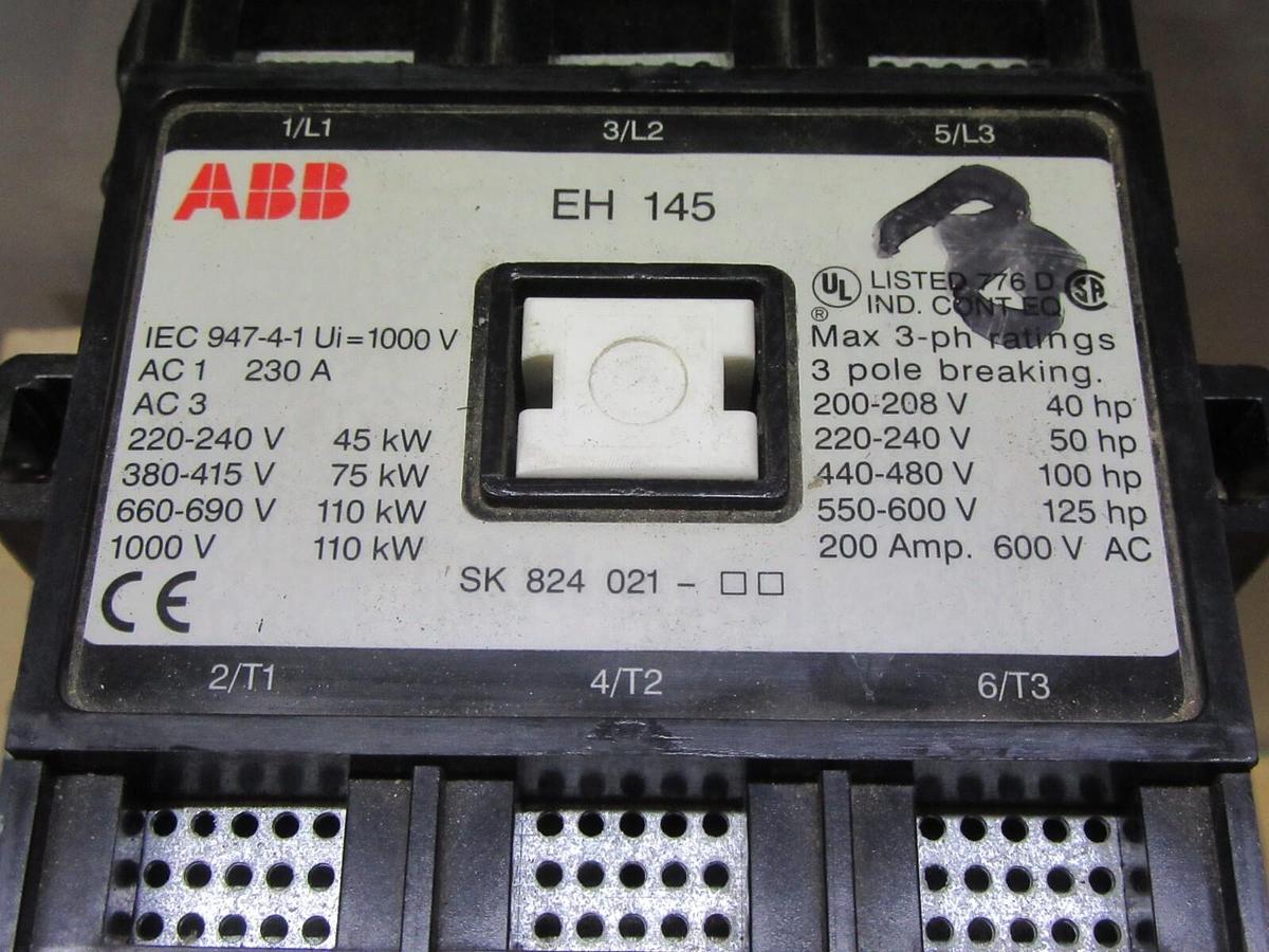 Used ABB CONTACTOR EH-145 600 VAC 200 AMP 125 HP 3-PHASE 3-POLE **WARRANTY**