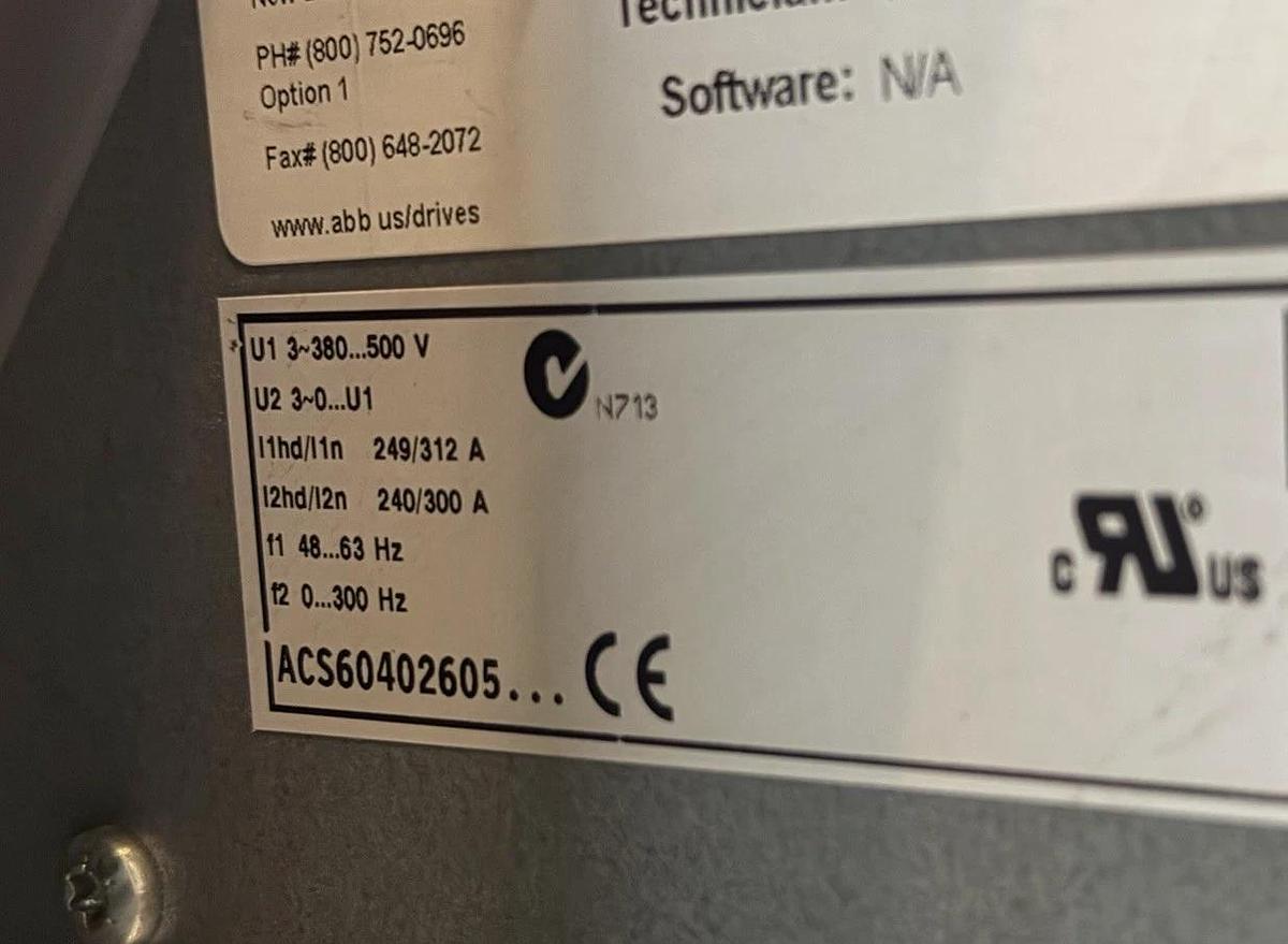 Used ABB MULTI SPEED DRIVE CABINET ACS627-0490-5-00EB1200802 3-PHASE 593 AMP 480 VAC