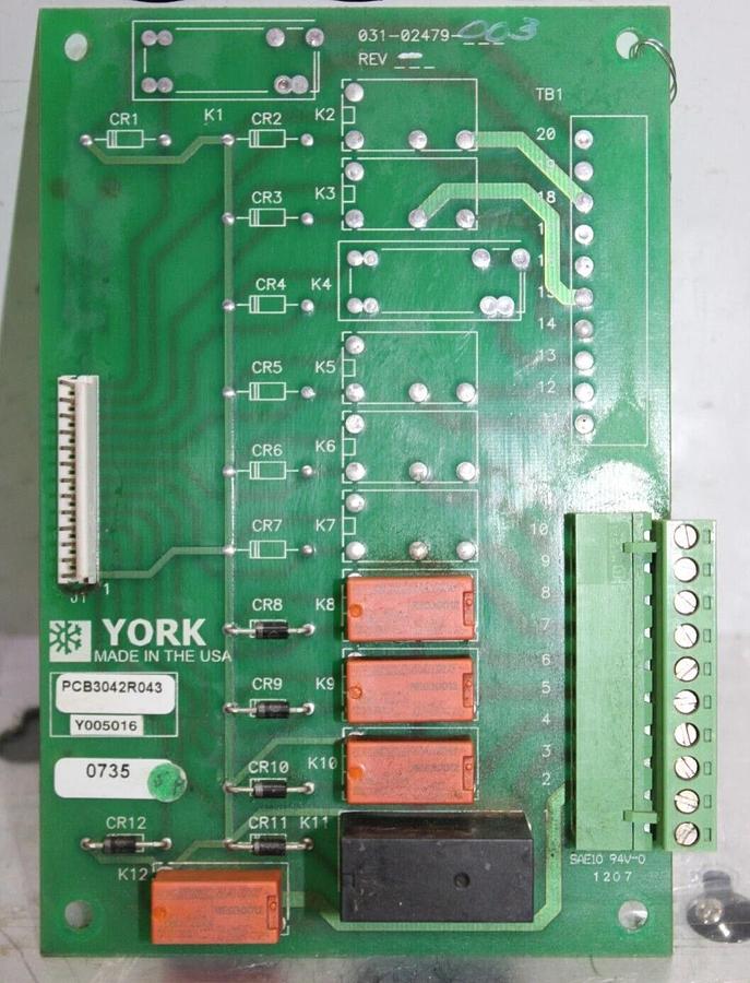 Used YORK CHILLER RELAY CONTROL CIRCUIT BOARD 031-02479-003 *WARRANTY*