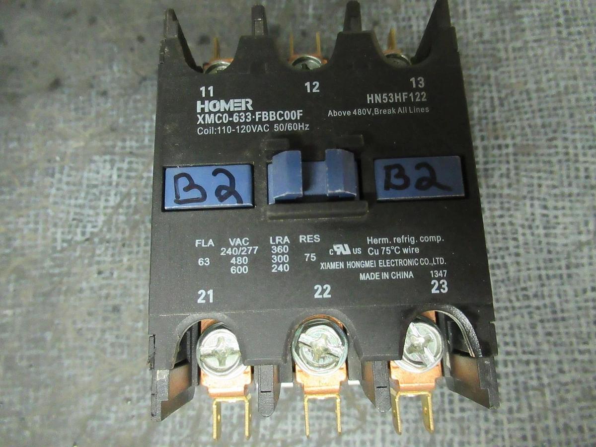 Used HOMER / CARRIER CONTACTOR HN53HF122 XMCO-633-FBBC00F 600V 63A COIL: 120V