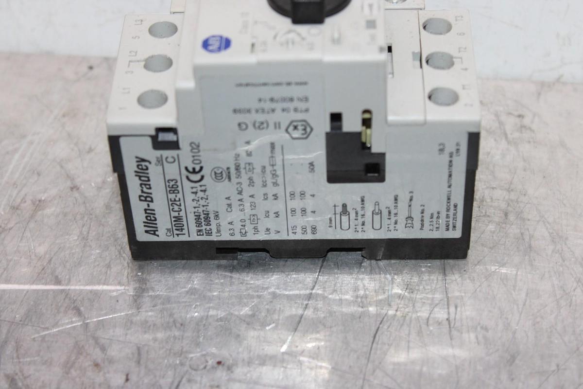 Used ALLEN BRADLEY MANUAL MOTOR STARTER 140M-C2E-B63 600 VAC 3-POLE 4 TO 6.3 AMP