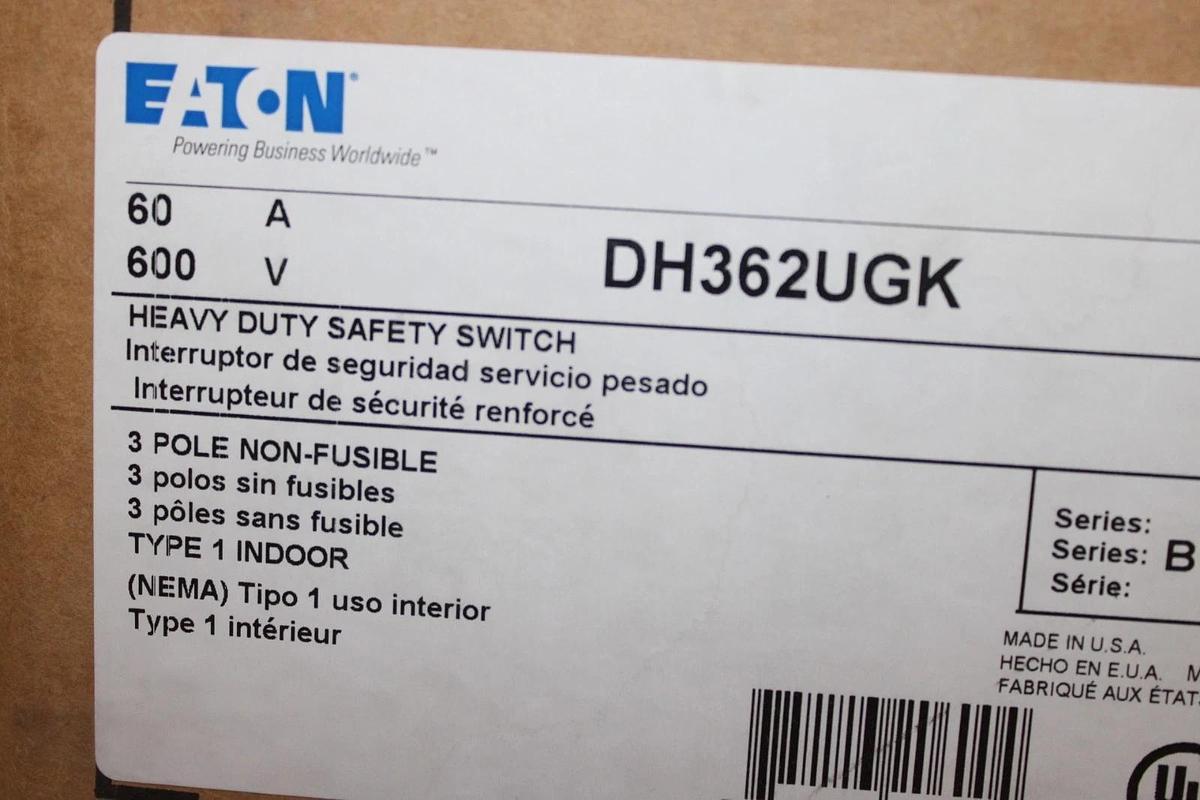 NIB EATON HEAVY DUTY SAFETY SWITCH DH362UGK 60 AMP 600 VAC 3-POLE TYPE 1