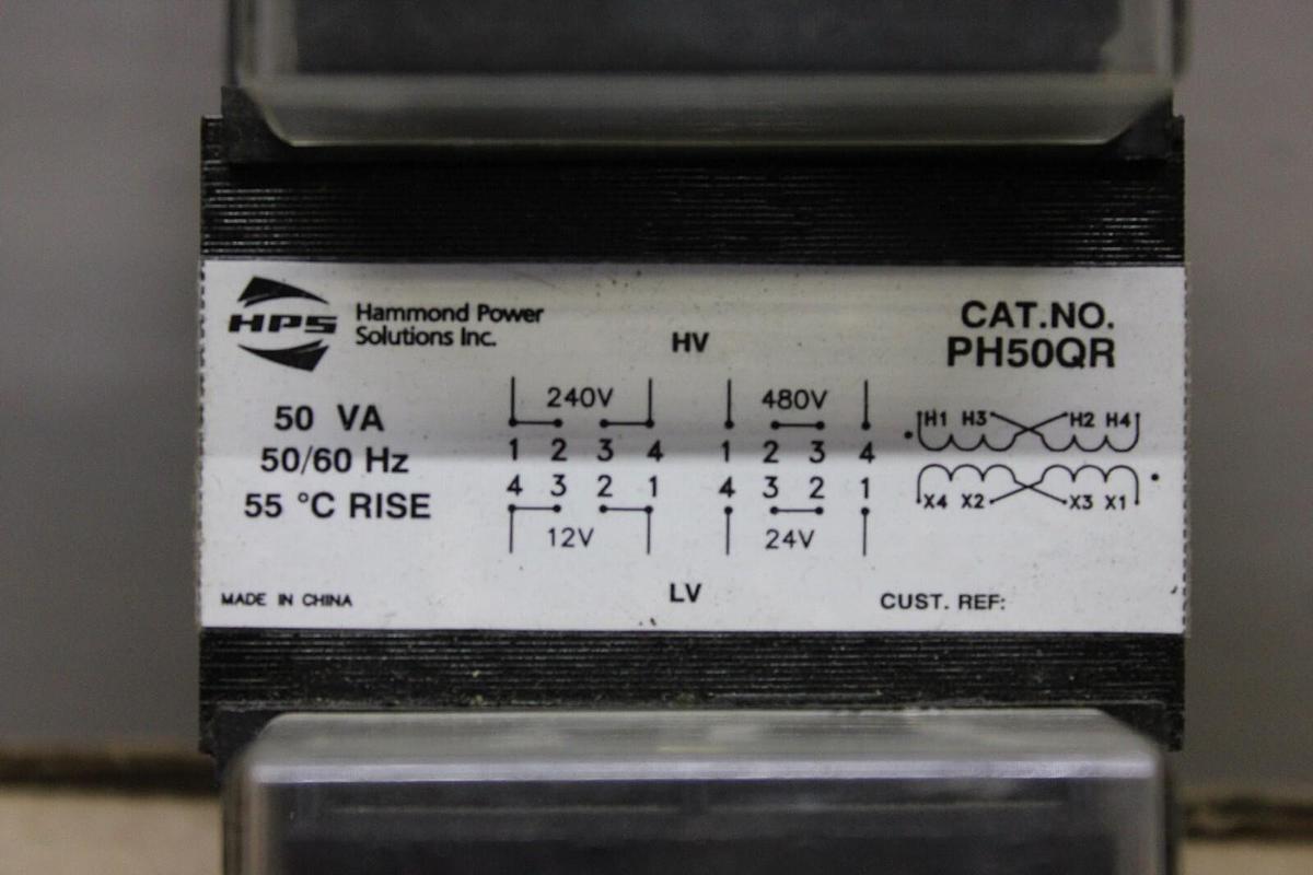 Used HAMMOND TRANSFORMER PH50QR 50 VA PRI: 240/480V SEC: 12/24V 50/60 HZ