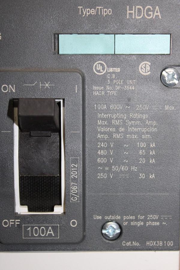 Used SIEMENS CIRCUIT BREAKER HDX3B100 100 AMP 3-POLE 600 VAC **WARRANTY**