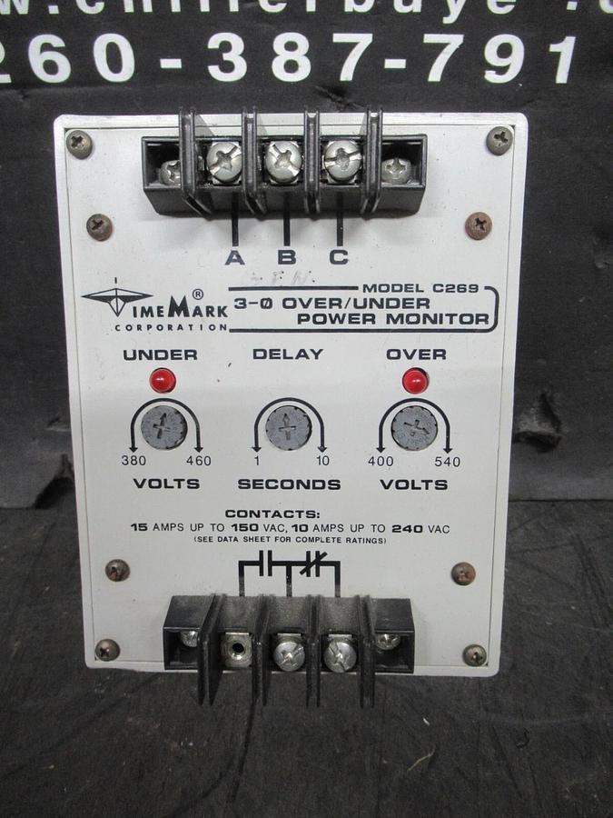 Used TIMEMARK 3-0 OVER/UNDER 3-PHASE POWER MONITOR 150/240 VAC @ 10/15 AMP