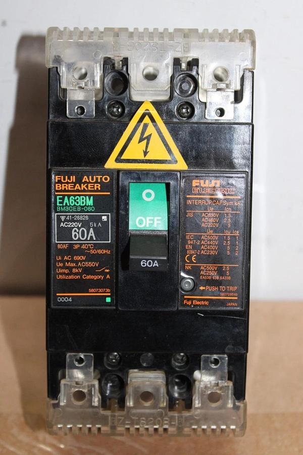 Used FUJI AUTO CIRCUIT BREAKER EA63BM BM3CEB-060 60 AMP 3-POLE 690 VAC *WARRANTY*