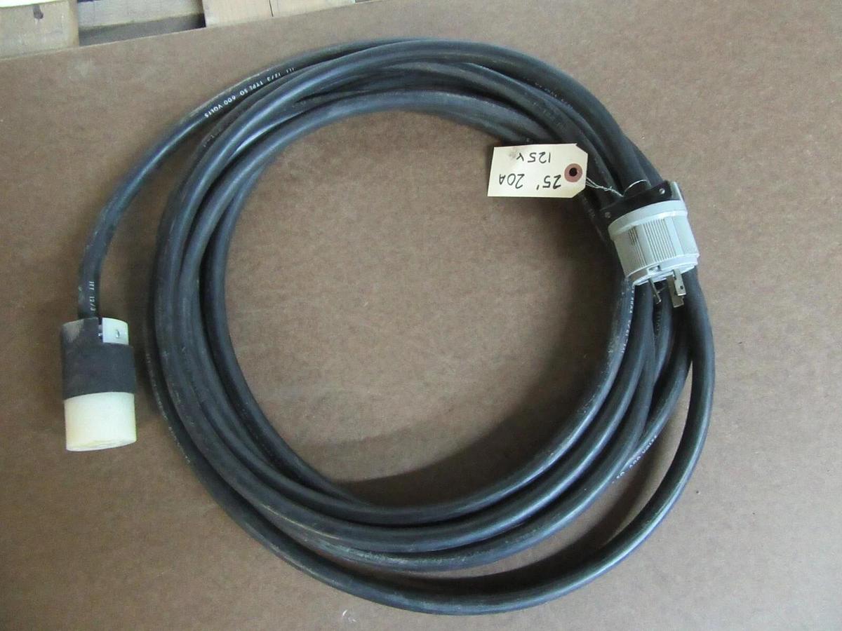 Used 25' SO 12/3 POWER CORD WIRE 20 A 120 V 1 PH HUBBELL / HART TWIST-LOCK PLUG SOW-A