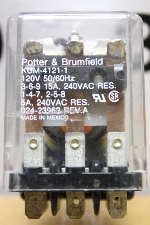Used LOT OF 2 POTTER & BRUMFIELD RELAY KUM-4121-1 120/240 VOLT 15 AMP 024-23963