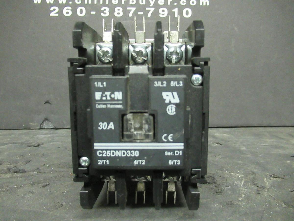 Used EATON CONTACTOR C25DND330 SER. D1 30 AMP 600 VAC 3 POLE COIL: 120 VAC 15 HP