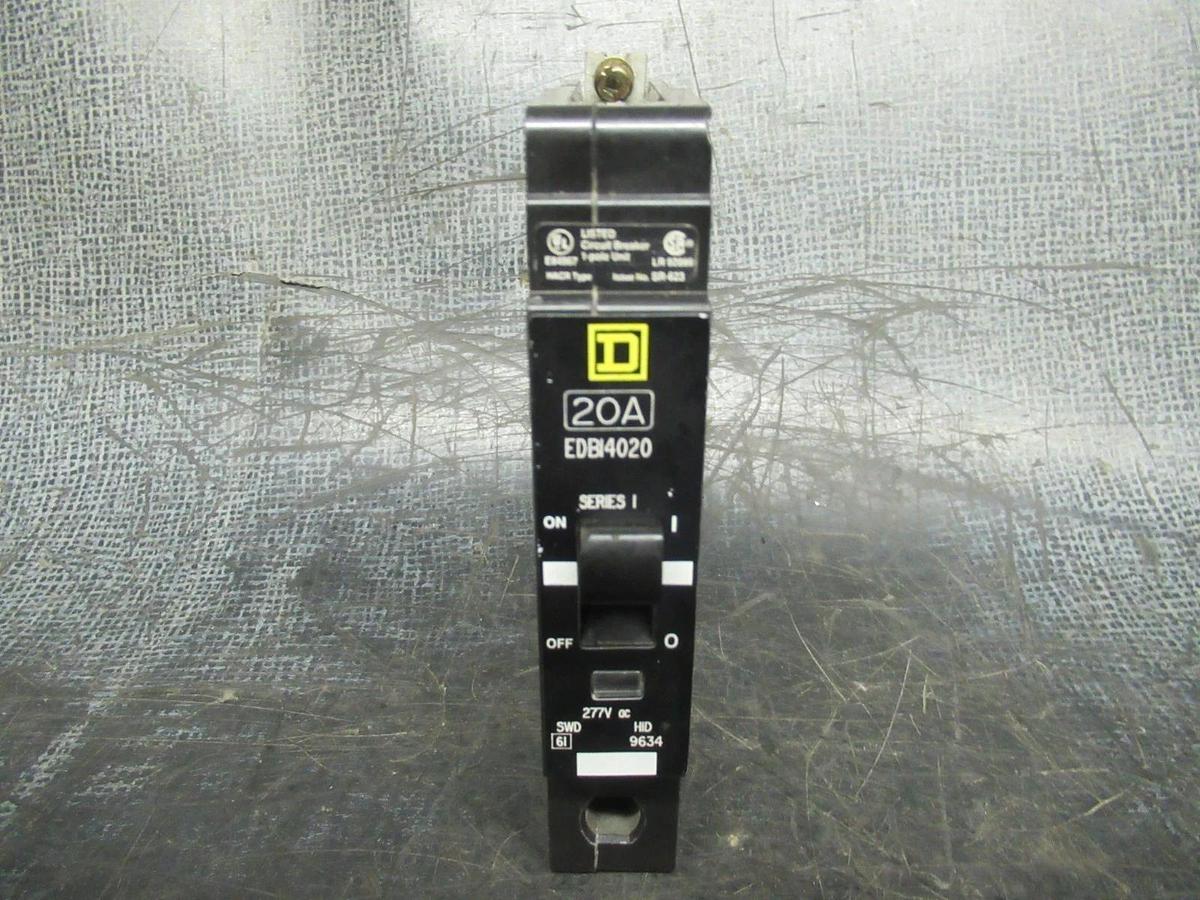 Used SQUARE D SINGLE POLE CIRCUIT BREAKER 20A EDB14020 277VAC **WARRANTY INCLUDED**