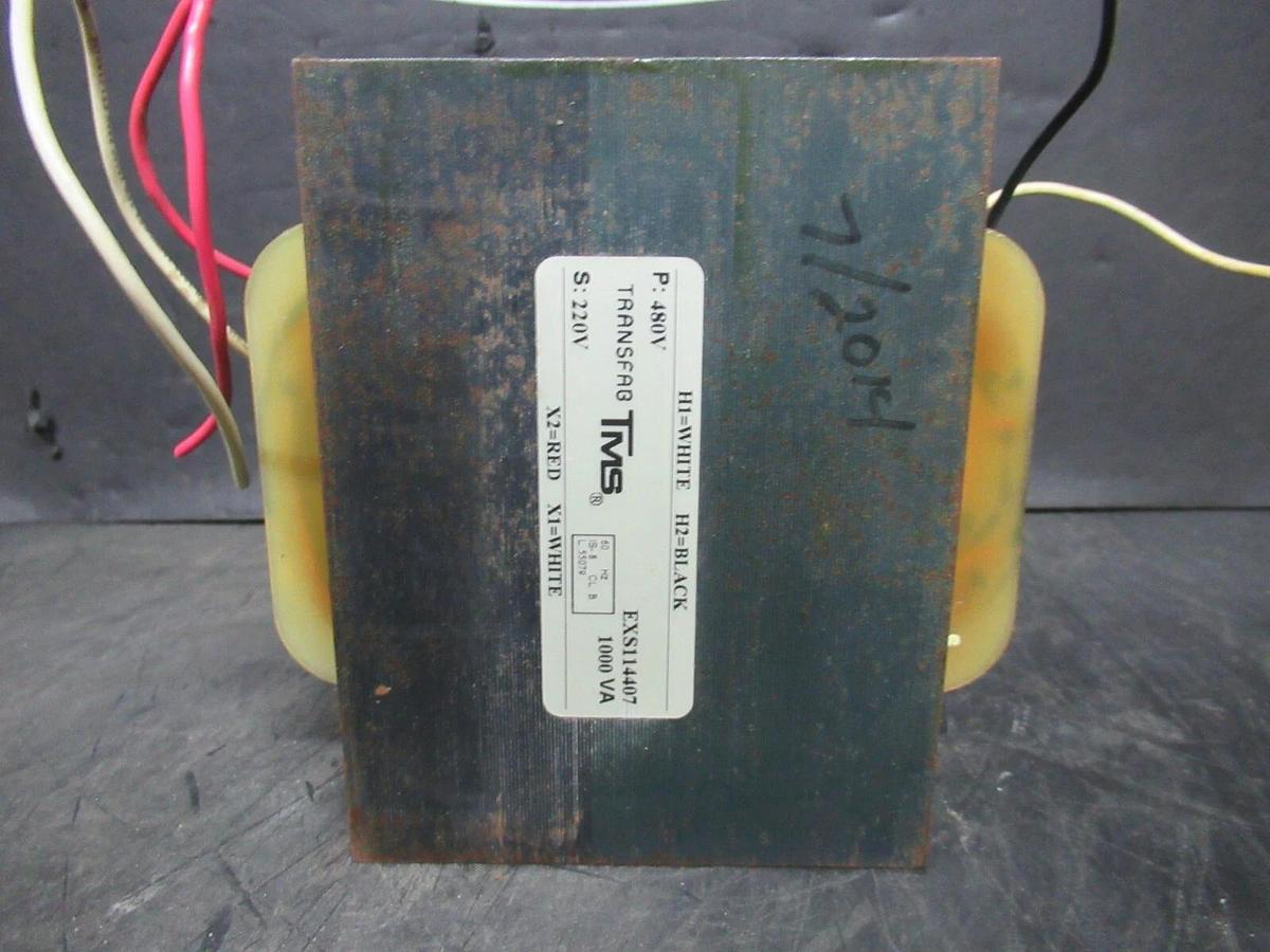 Used TMS TRANSFAB EXS114407 1000 VA PRIMARY: 480 V SECONDARY: 220 V 60 HZ CLASS B