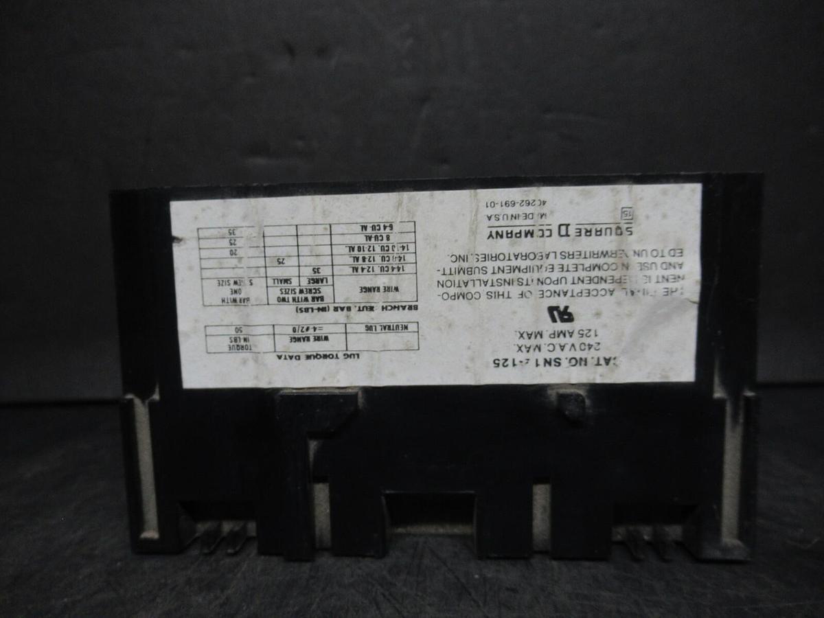 Used SQUARE D NEUTRAL ASSEMBLY FOR CIRCUIT BREAKERS SN12-125 240 VAC 125 AMP