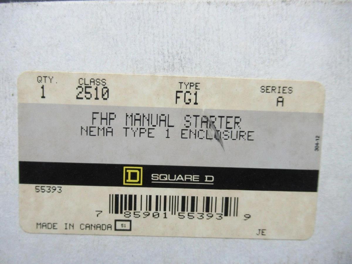 NEW SURPLUS SQUARE D FHP MANUAL MOTOR STARTER 2510FG1 ENCLOSURE TYPE 1