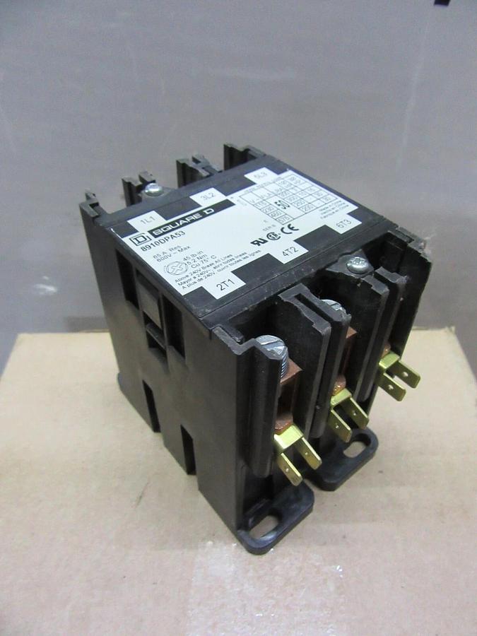 Used SQUARE D CONTACTOR 8910DPA53 50 AMP 600 VAC 30 HP 3-POLE 3-PHASE COIL: 24 VOLT