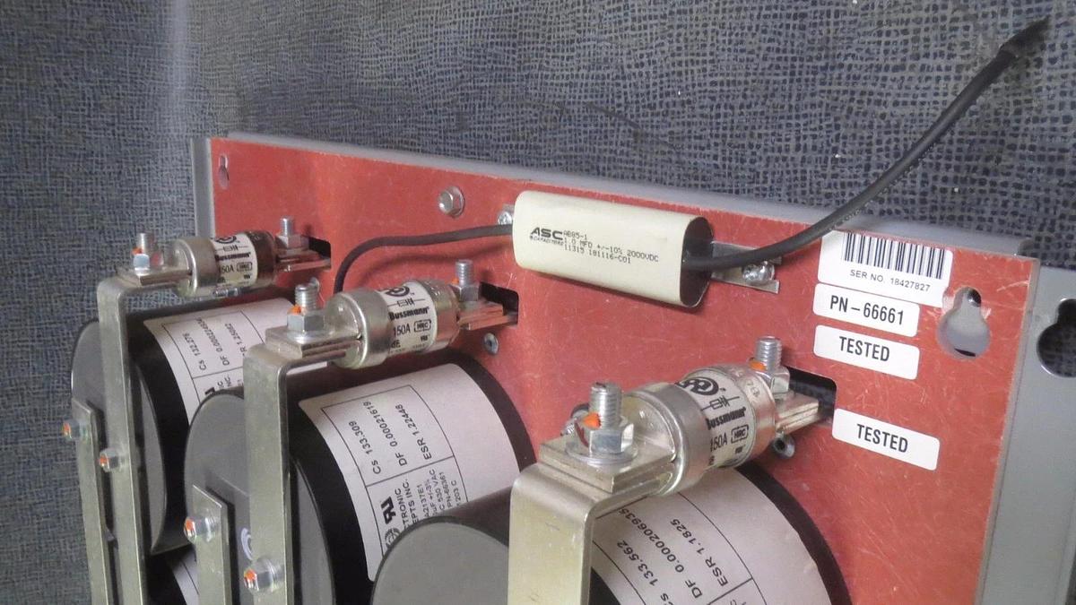 Used SOLID STATE CAPACITOR BANK 66661 W/ CAPACITOR 66361 X 6 & FWH-150B FUSES