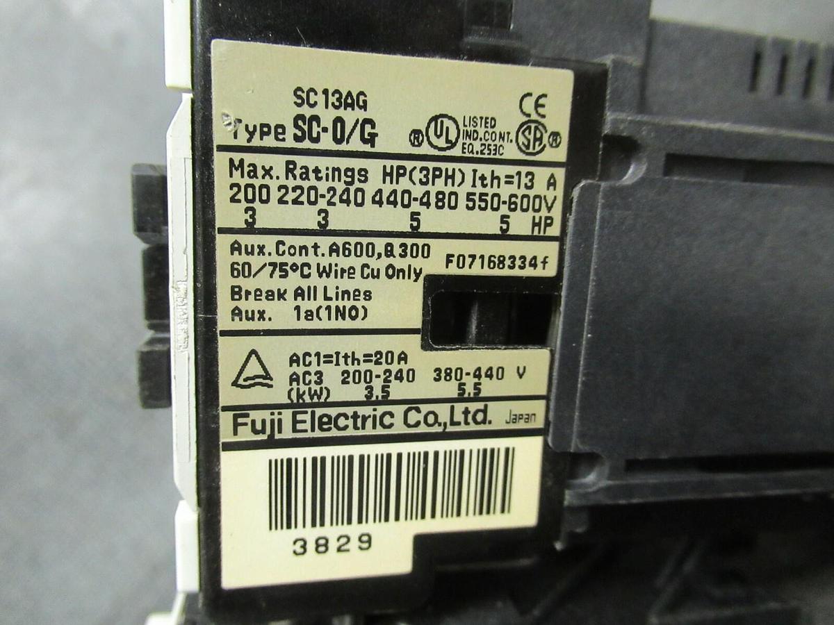 Used 13 AMP FUJI STARTER SC-0/G SC13AG 600 VAC COIL: 24 VDC W/ TR-0N/3 TR13D OVERLOAD