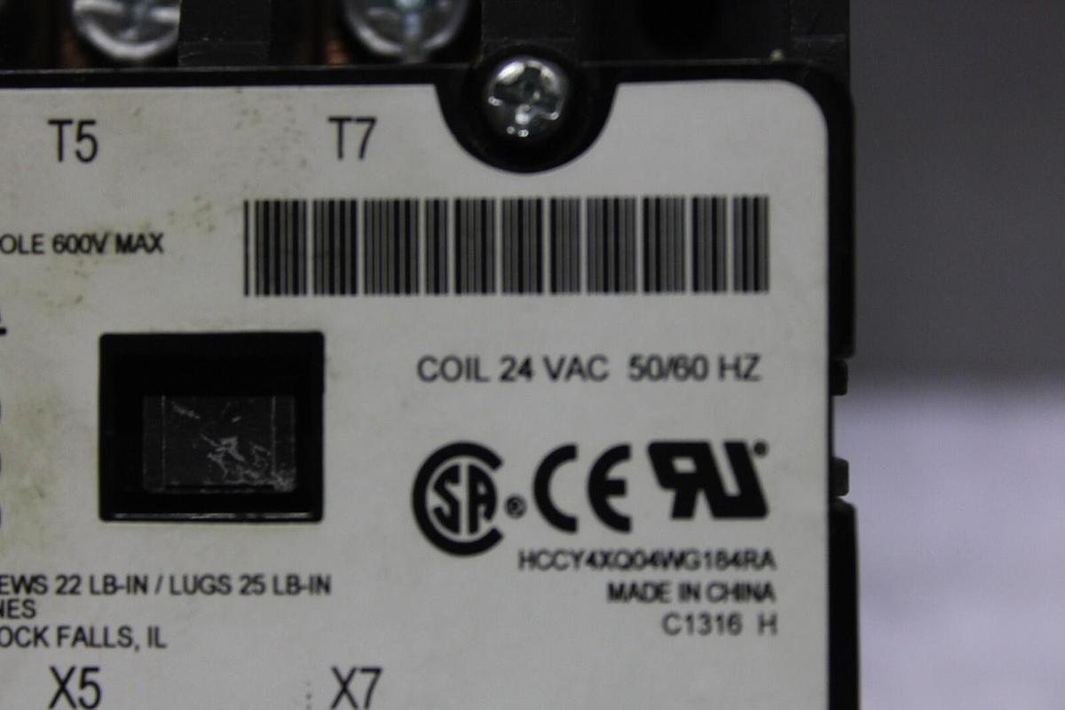 Used HARTLAND CONTACTOR 13P516-04 HCCY4XQ04WG164RA 40 AMP 600 VAC 25 HP COIL: 24VAC