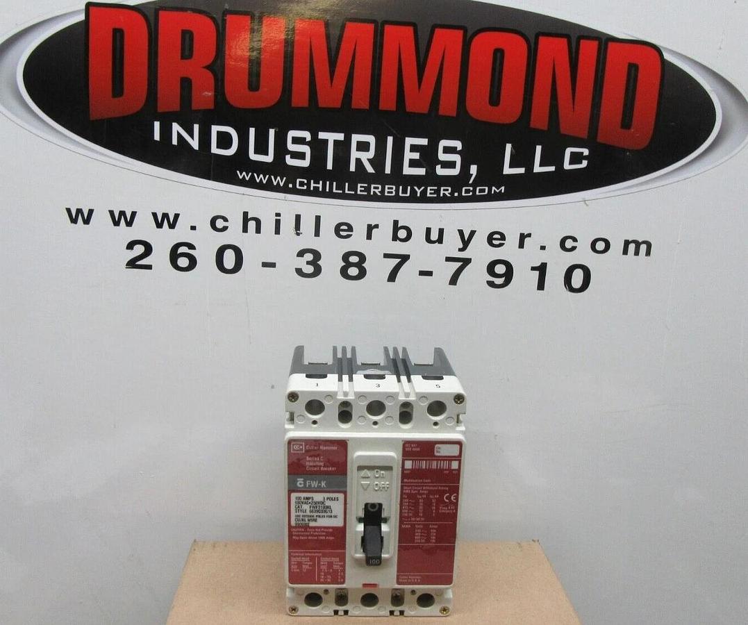 Used CUTLER HAMMER CIRUIT BREAKER FWF3100KL 100 AMP 3-POLE 600 VAC **WARRANTY**