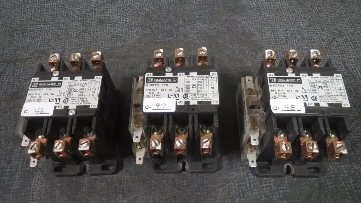 Used (1) SQUARE D CONTACTOR 8910DPA23 25 AMP 600 VOLT 3-PHASE 10 HP COIL: 120V