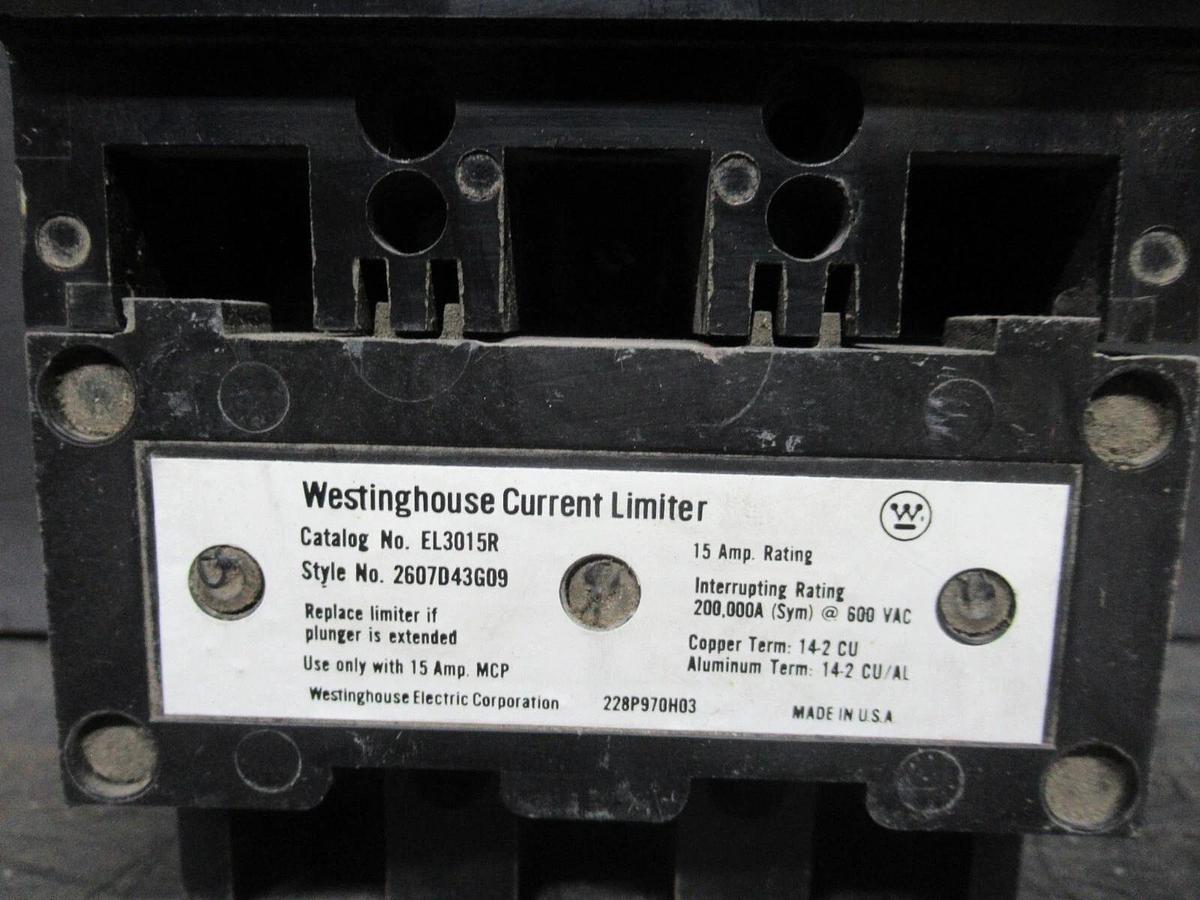 Used WESTINGHOUSE MOTOR CIRCUIT PROTECTOR MCP03150 15 AMP 600 VAC 3-POLE