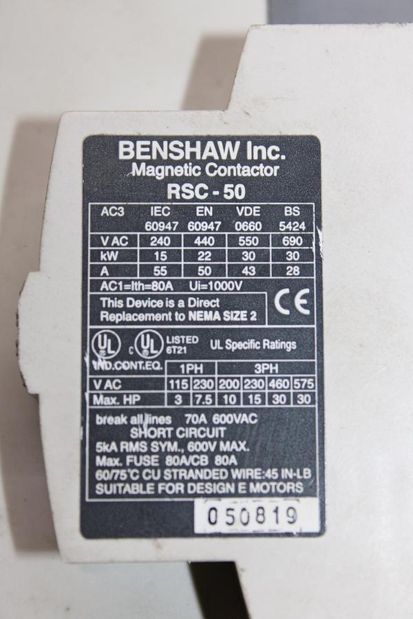 Used BENSHAW NEMA CONTACTOR RSC-300 SIZE 5 350 AMP 600 VOLT 3-POLE